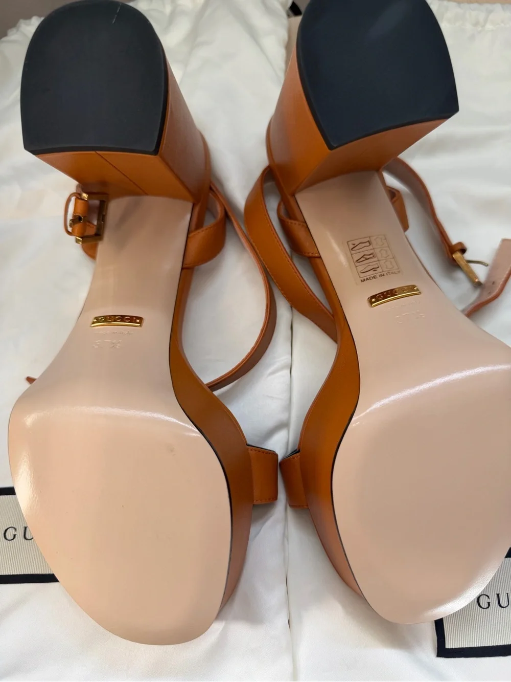 Tan Leather Block Heel Sandals - Women's